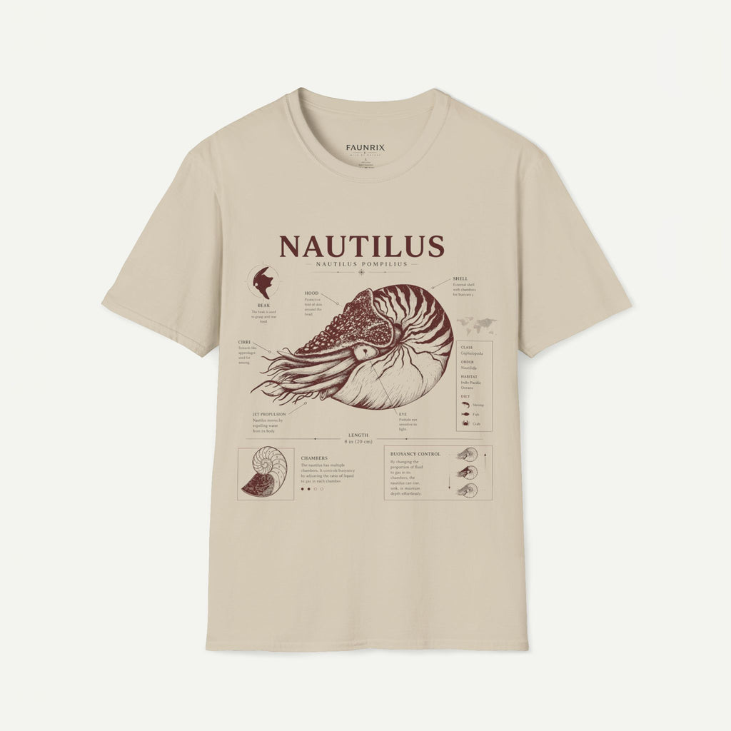 Nautilus Shell  Anatomy Graphic T-Shirt — Vintage Marine Biology Illustration