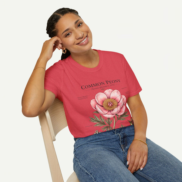 Peony Botanical T-Shirt — "Common Peony" Anatomy Floral Illustration