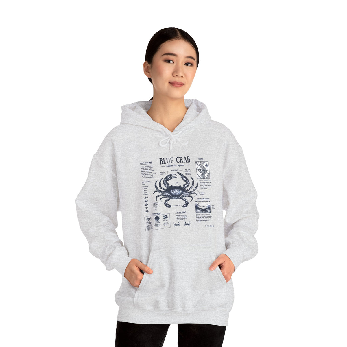 Blue Crab Anatomy Hoodie — Nautical Seafood Diagram Sweatshirt