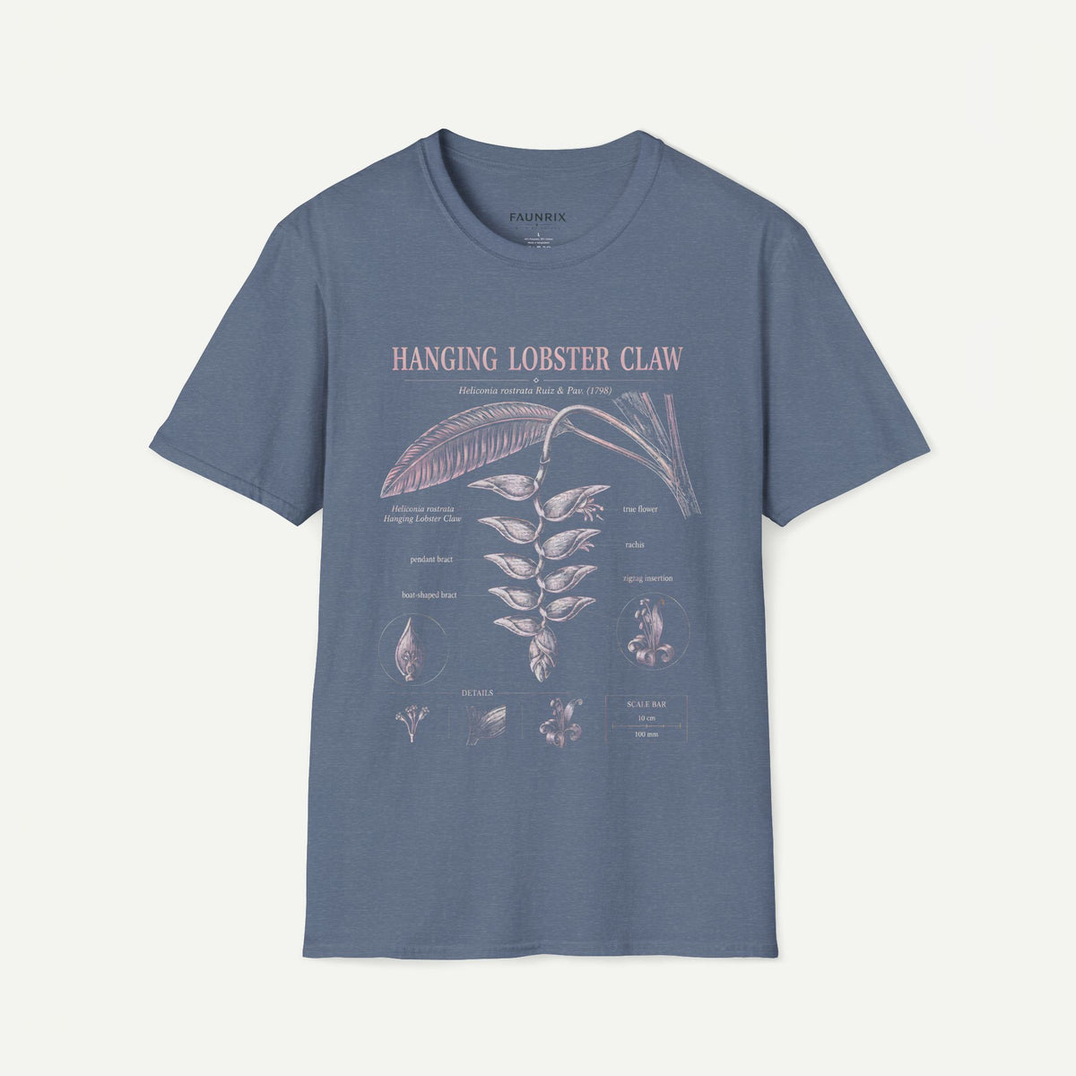 Hanging Lobster Claw Botanical T-Shirt — Vintage Floral Plant Illustration Tee