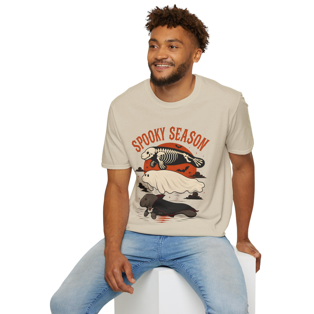Spooky Season T-Shirt – Retro Skeleton Manatee Halloween Tee