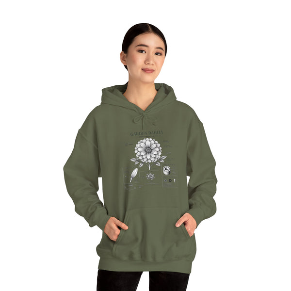 Dahlia Botanical Hoodie — Vintage Garden Diagram Sweatshirt