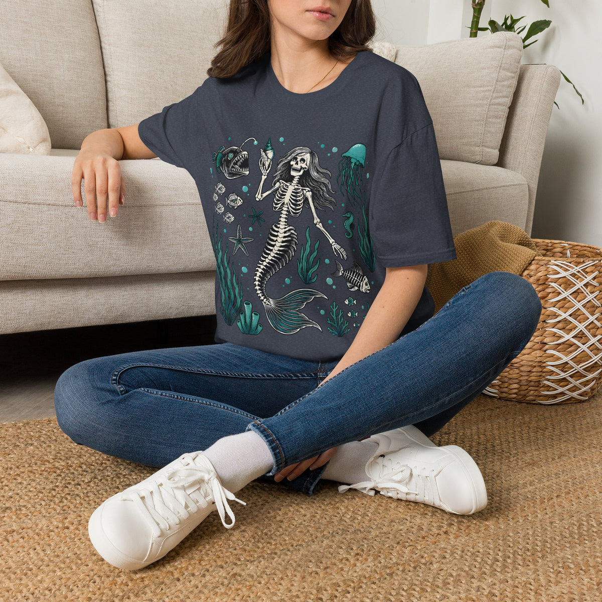 Mermaid Skeleton Tee — Gothic Sea Creature Graphic T-Shirt