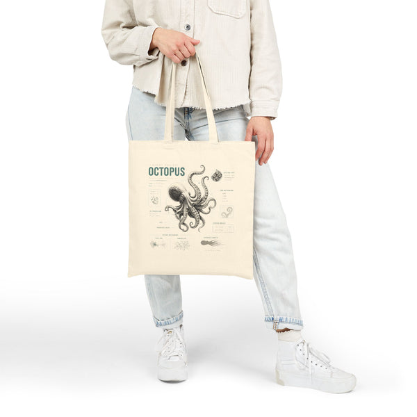Octopus Canvas Anatomy Tote Bag – Vintage Sea Creature Illustration Eco Shopper