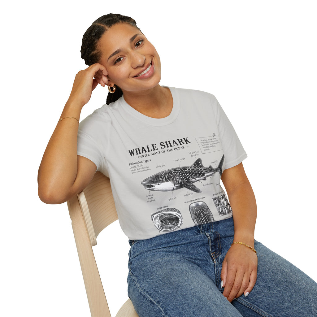 Whale Shark Anatomy T-Shirt — Marine Biology Graphic Tee with Informational Diagram