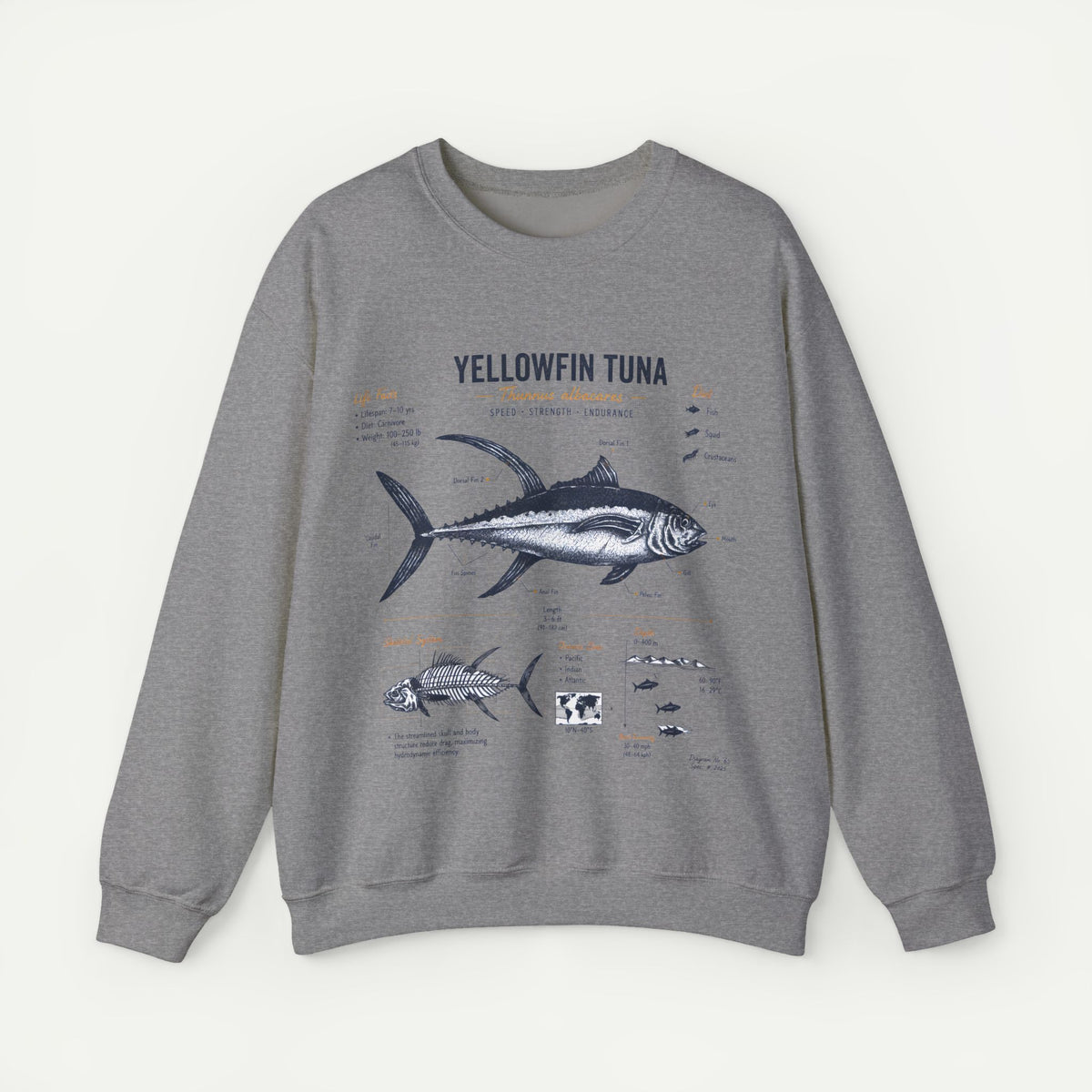 Yellowfin Tuna Anatomy Sweatshirt — Vintage Fish Illustration Crewneck