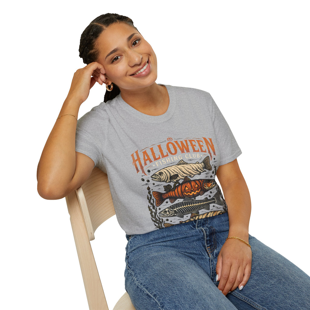 Halloween Trout Graphic T‑Shirt — Spooky Fish Pumpkin Design