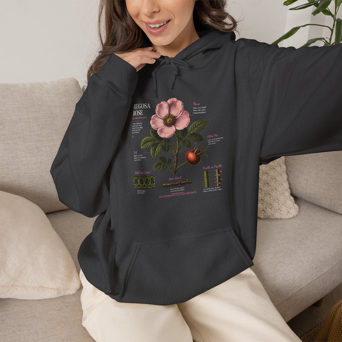 Vintage Botanical Hoodie — Rose Diagram Print