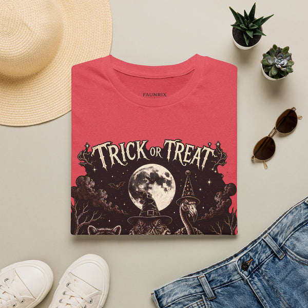 Trick or Treat Halloween T-Shirt — Vintage Moonlit Witch & Spooky Animals Tee