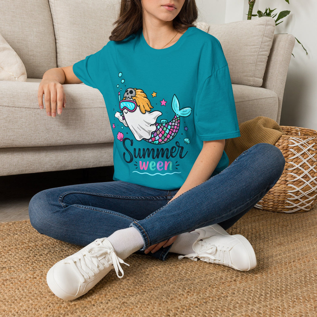 Mermaid Ghost Summerween T-Shirt — Cute Halloween Summer Mashup Tee