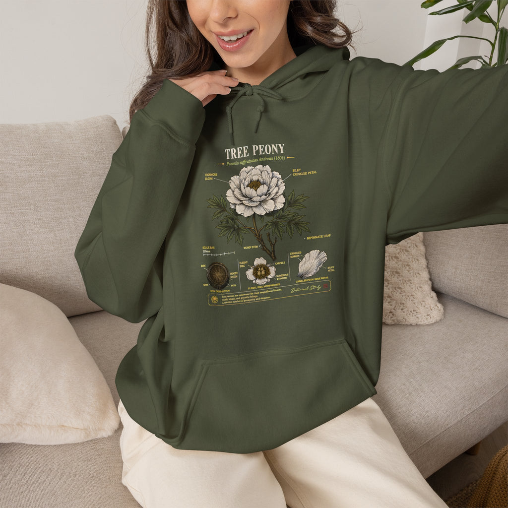 Floral Anatomy Hoodie — 'Tree Peony' Botanical Diagram Pullover