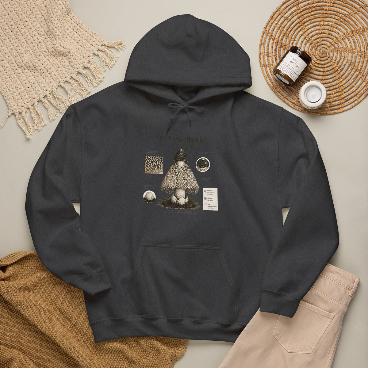 Mushroom Guide Hoodie — Velvet-Lady Stropharia Fungi Illustration Sweatshirt