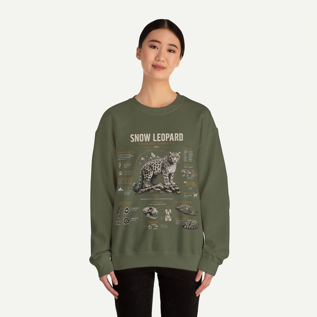Snow Leopard Anatomy Sweatshirt — Vintage Wildlife Diagram Crewneck