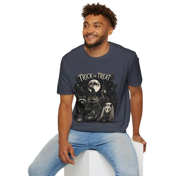 Halloween 'Trick or Treat' T-Shirt — Spooky Moon & Creatures Graphic