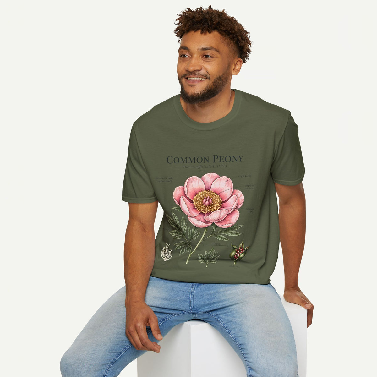 Peony Botanical T-Shirt — "Common Peony" Anatomy Floral Illustration