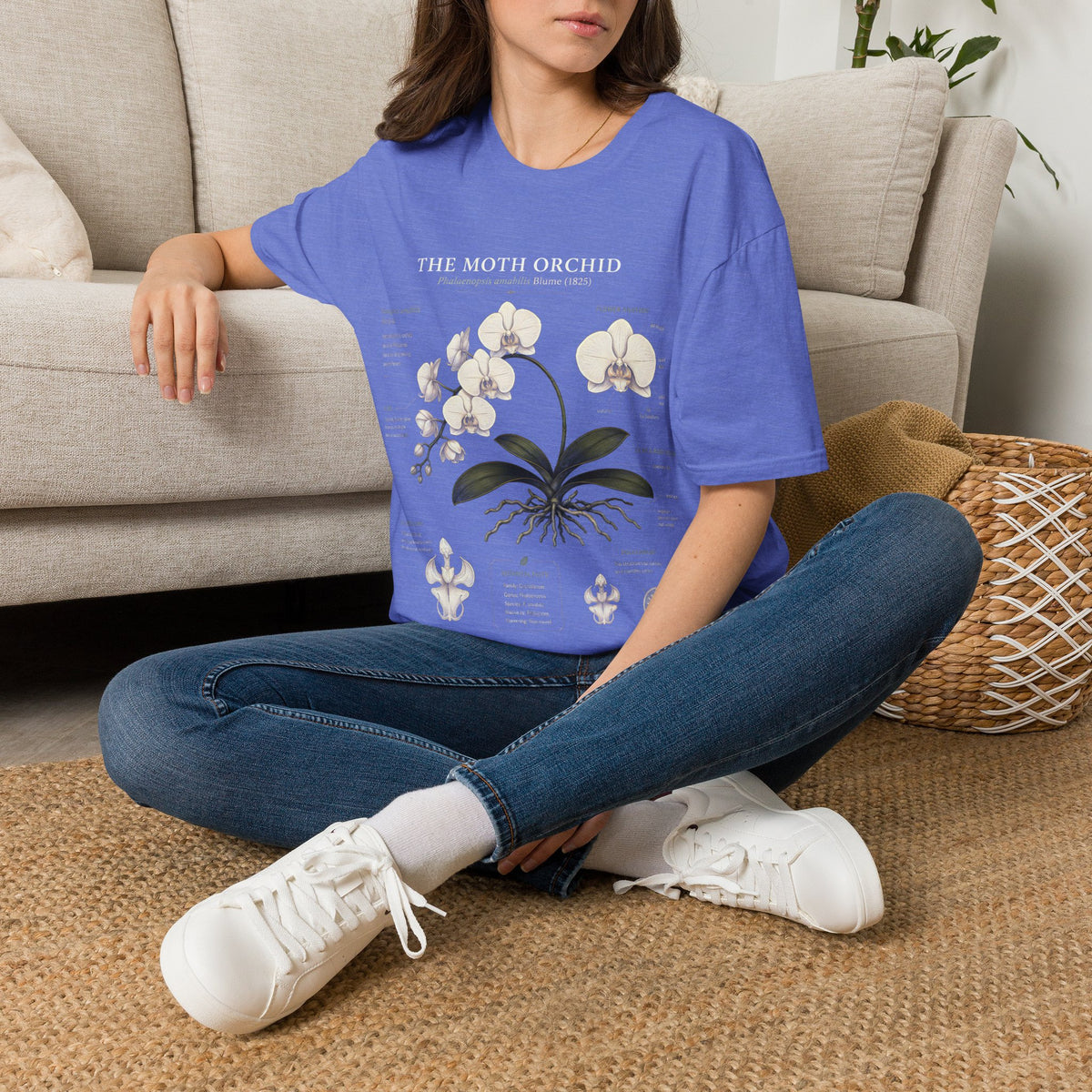 Moth Orchid Anatomy T‑Shirt — Elegant White Phalaenopsis Floral Tee