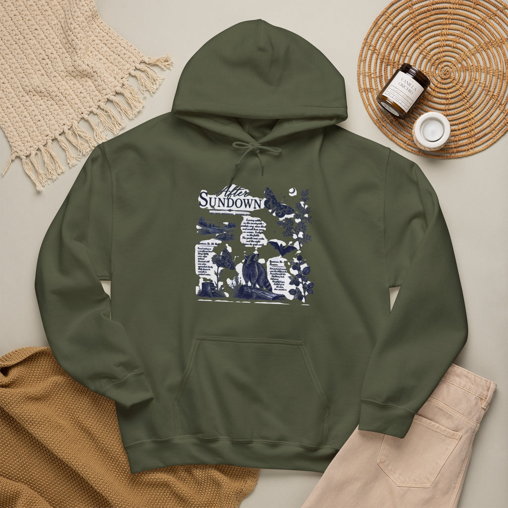 Sunset Foxes Hoodie — "After Sundown" Nature Graphic Pullover