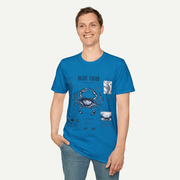 Blue Crab Anatomy T-Shirt — Nautical Vintage Marine Illustration Tee