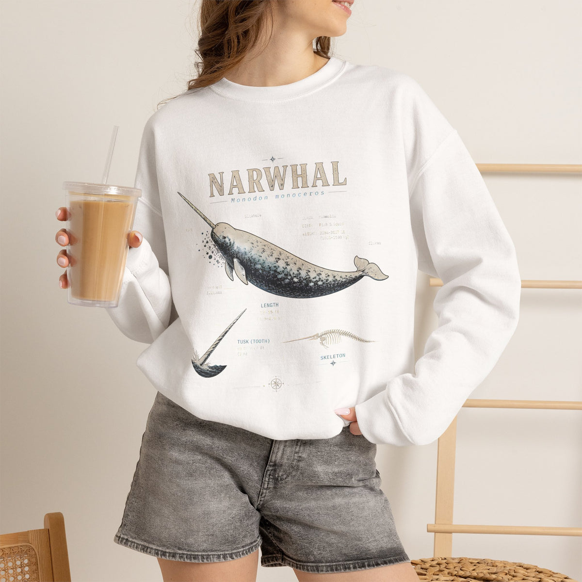 Narwhal Crewneck Sweatshirt - Vintage Sea Mammal Graphic