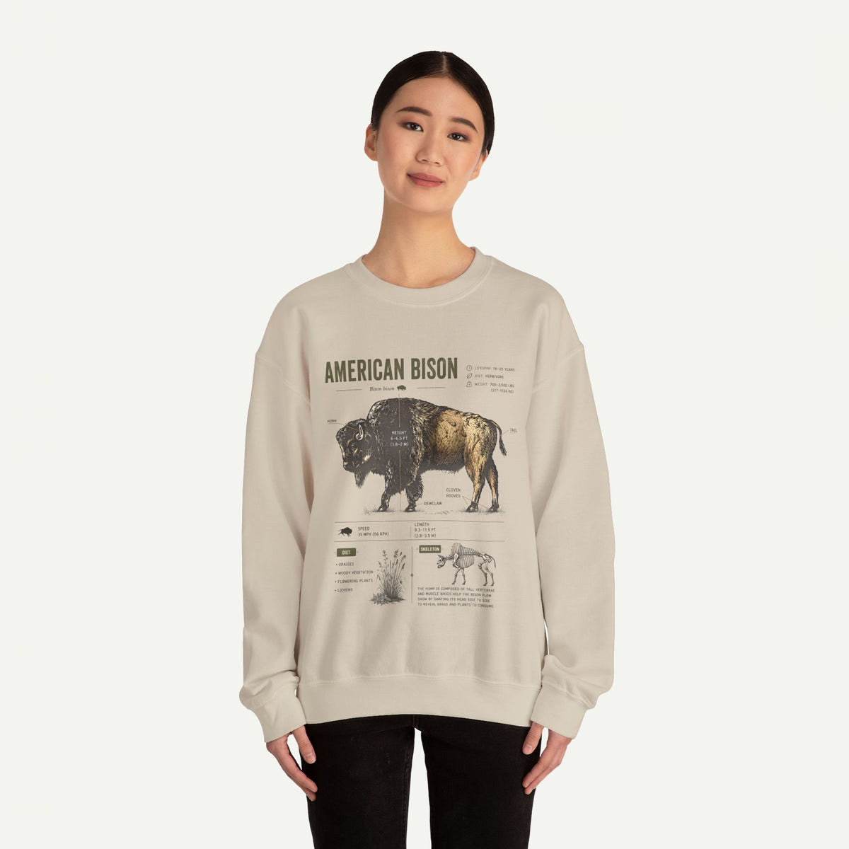 American Bison Anatomy Sweatshirt — Vintage Wildlife Illustration Crewneck