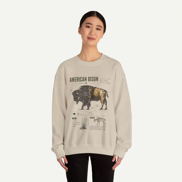 American Bison Anatomy Sweatshirt — Vintage Wildlife Illustration Crewneck