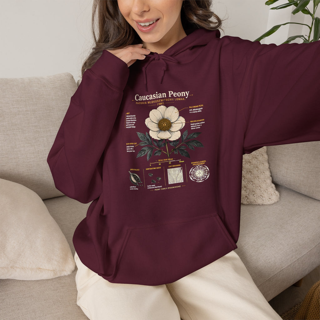 Magnolia Botany Hoodie — 'Caucasian Peony' Floral Diagram Hooded Sweatshirt