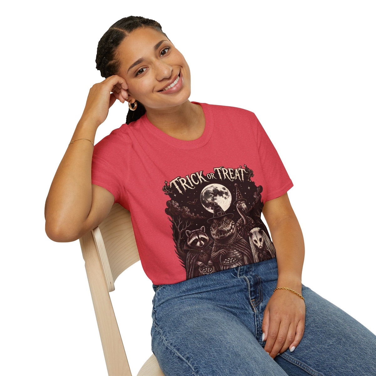 Halloween 'Trick or Treat' T-Shirt — Spooky Moon & Creatures Graphic