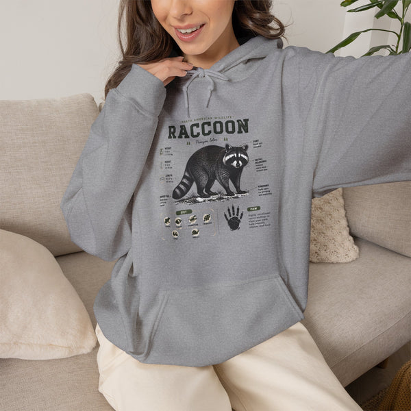 Raccoon Anatomy Hoodie — Vintage Wildlife Illustration Sweatshirt