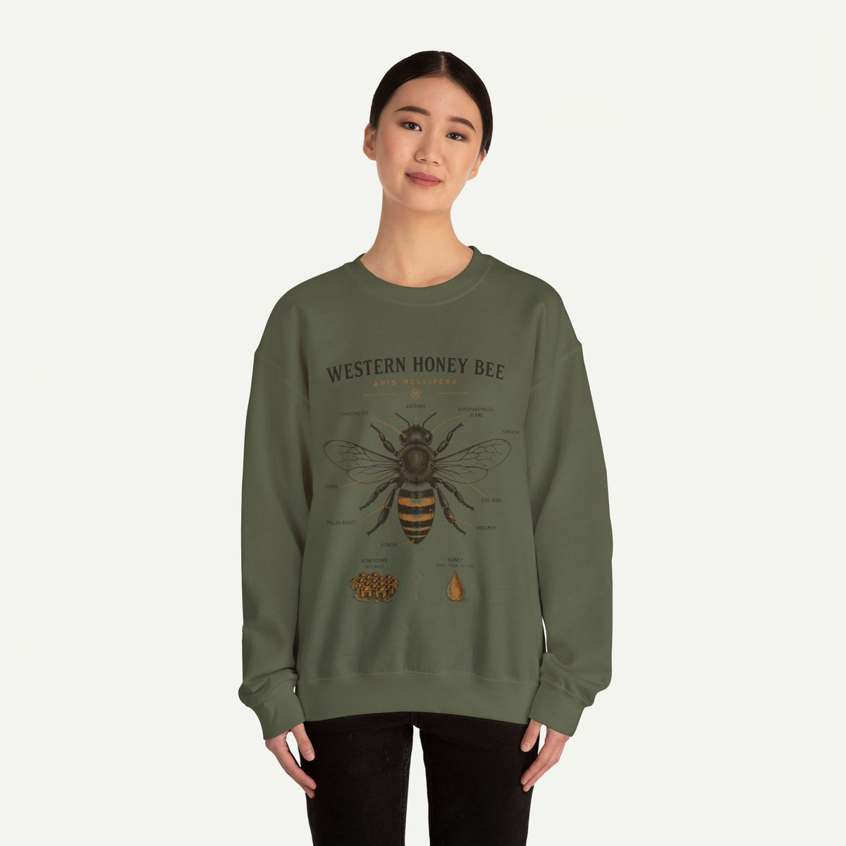 Western Honey Bee Sweatshirt — Vintage Bee Anatomy Graphic