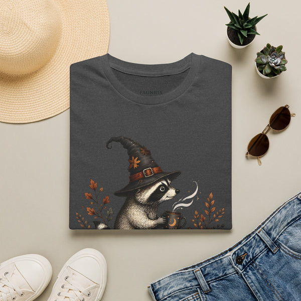 T-Shirt — Cute Raccoon Witch Illustration "It's OK to Be Weird" | Halloween Cozy Fall Graphic Tee