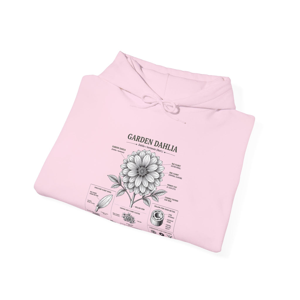 Dahlia Botanical Hoodie — Vintage Garden Diagram Sweatshirt