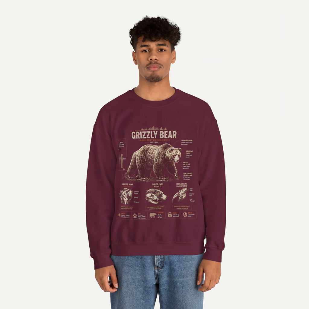 Grizzly Bear Anatomy Crewneck Sweatshirt — Vintage Wildlife Graphic Pullover