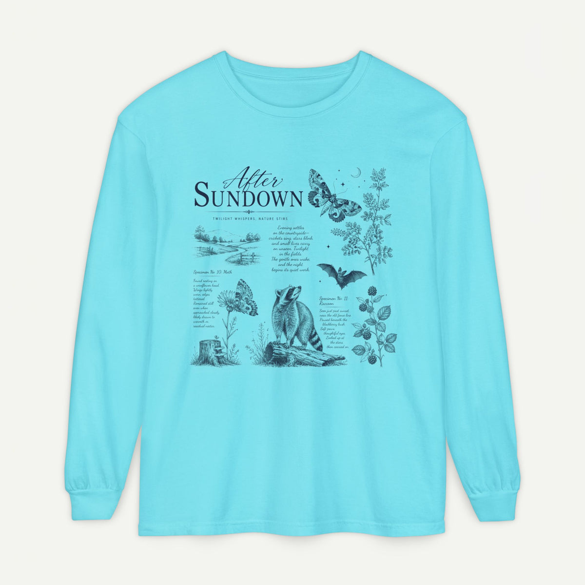 After Sundown Long Sleeve Tee — Vintage Moonlit Nature Graphic