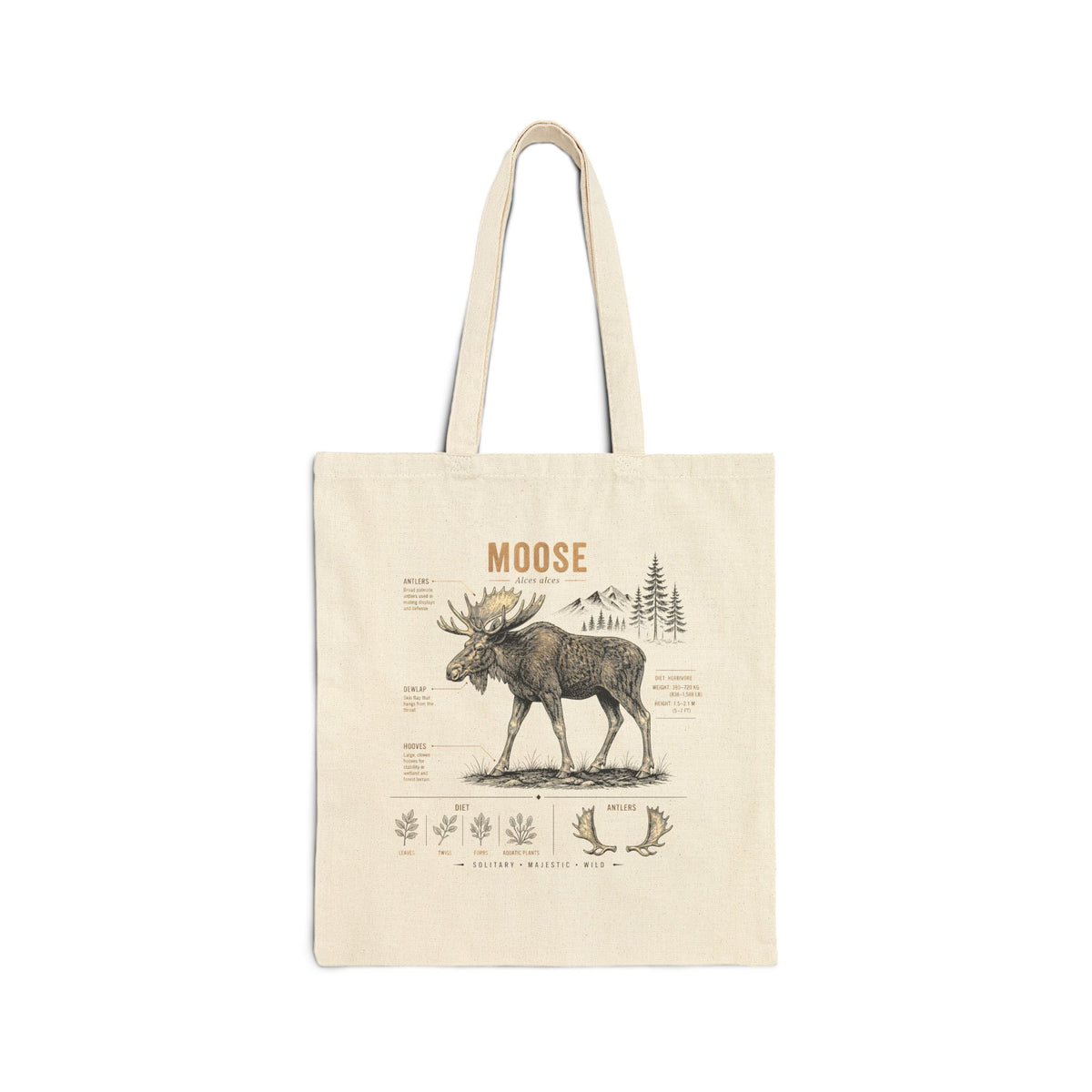 Moose Anatomy Canvas Tote Bag — Vintage Wildlife Illustration Eco Shopper