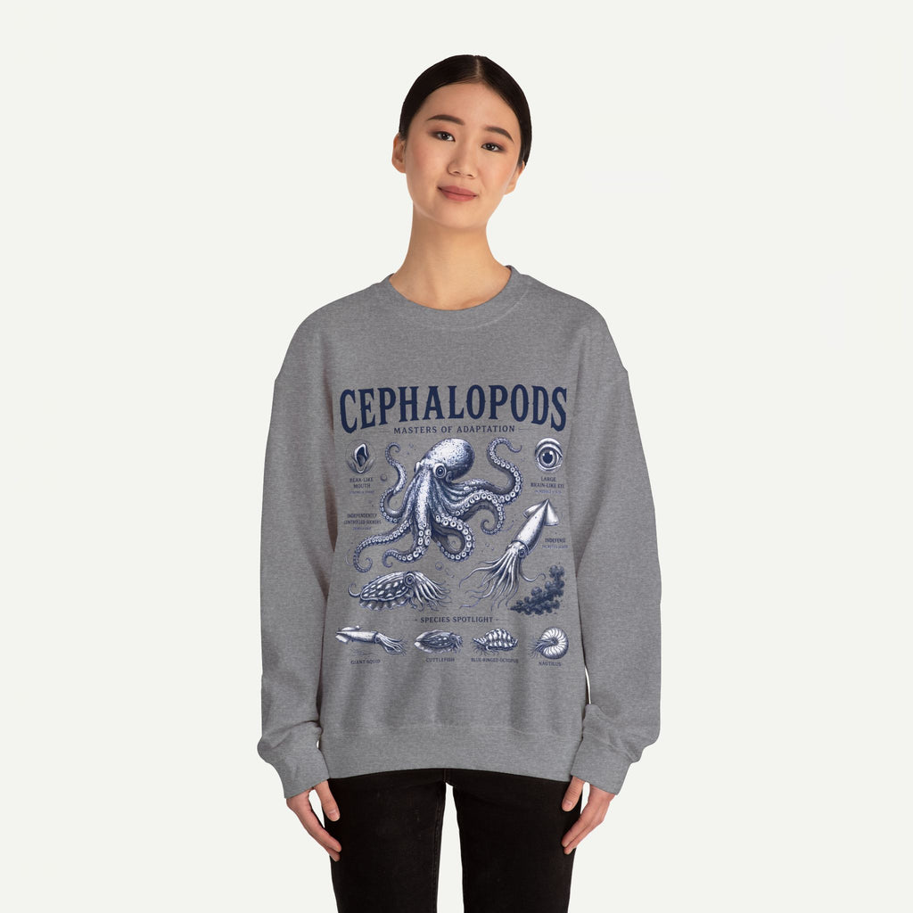 Cephalopods Crewneck Sweatshirt — Vintage Marine Biology Octopus Illustration