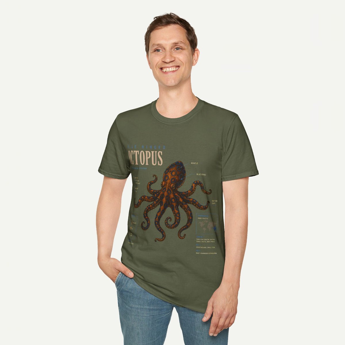 Octopus Anatomy Graphic T-Shirt — Vintage Blue-Ringed Octopus Design