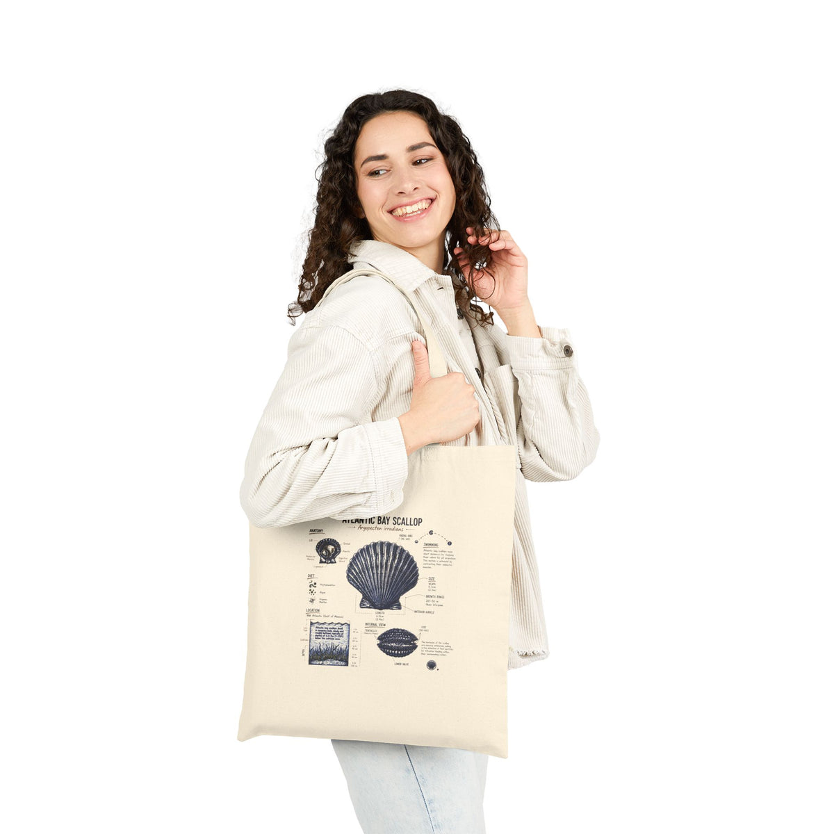 Vintage Atlantic Bay Scallop Anatomy Beach Tote Bag