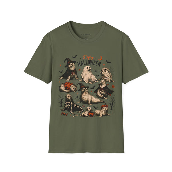 Halloween Seal Crewneck T-Shirt — Happy Halloween Cute Spooky Seal Pals