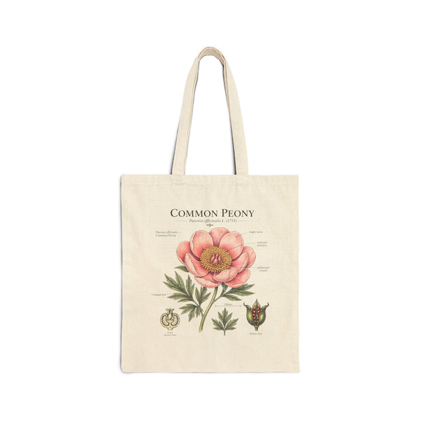 Peony Botanical Tote Bag — "Common Peony" Canvas Shopper