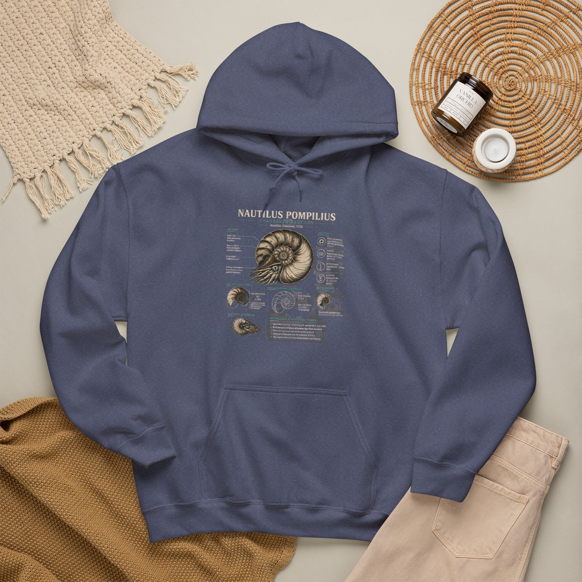 Ammonite Fossil Hoodie – Vintage Natural History Nautilus Diagram Sweatshirt
