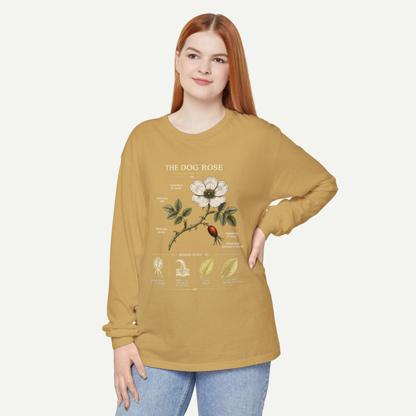 Vintage Botanical Long Sleeve Tee — Wild Rose Illustration