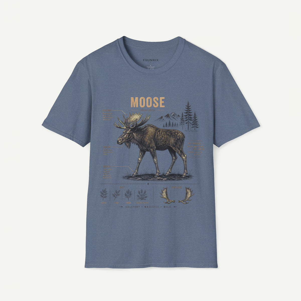 Moose Anatomy T-Shirt — Rustic Woodland Graphic Tee with Moose Design