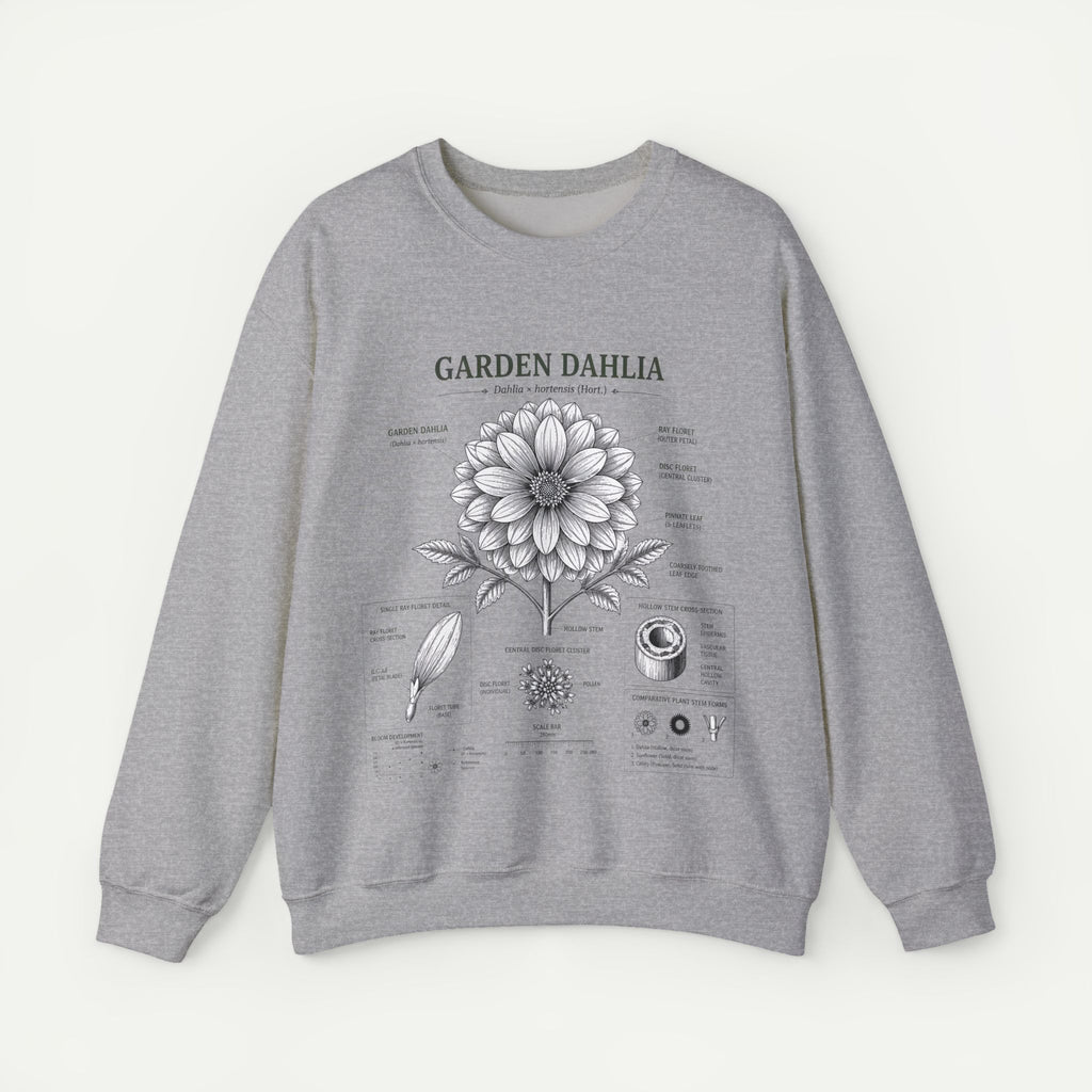 Dahlia Botanical Sweatshirt — Garden Dahlia Floral Diagram Crewneck