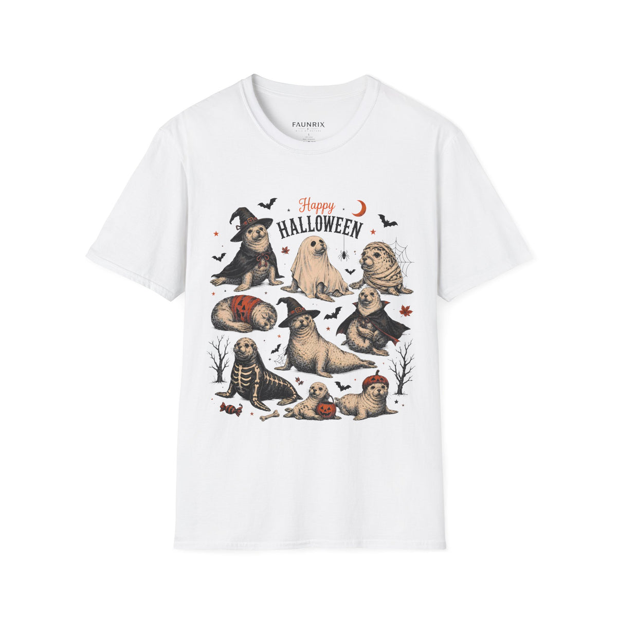 Halloween Seal Crewneck T-Shirt — Happy Halloween Cute Spooky Seal Pals