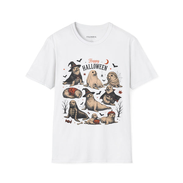 Halloween Seal Crewneck T-Shirt — Happy Halloween Cute Spooky Seal Pals