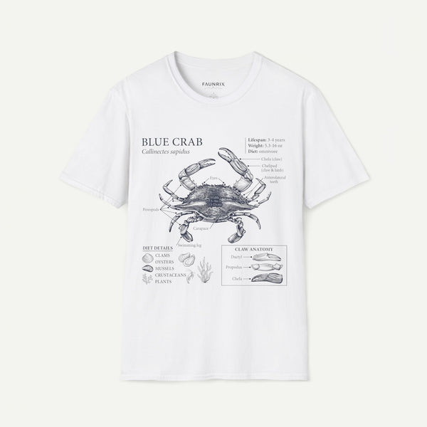 Crab Anatomy T-Shirt — Vintage Blue Crab Illustration Tee