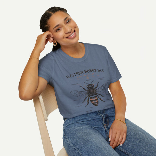 Western Honey Bee Illustration T-Shirt — Apis Mellifera Vintage Bee Anatomy Tee