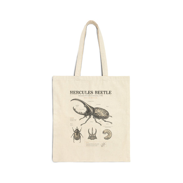 Hercules Beetle Anatomy Cotton Tote Bag — Vintage Entomology Illustration Eco Shopper