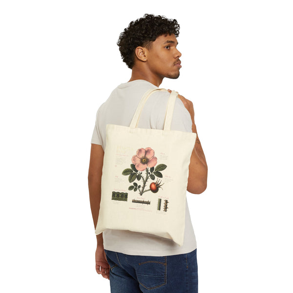 Botanical Rosehip Tote Bag — Vintage Floral Cotton Canvas Grocery Tote