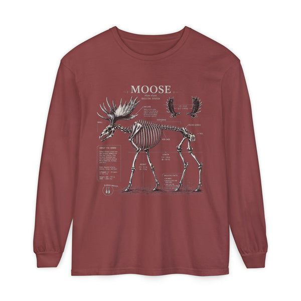 Moose Anatomy Long Sleeve Tee — Skeletal Diagram Graphic Shirt